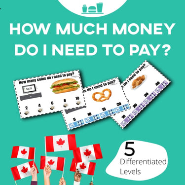 Task Cards: How Many Bills Do I Pay With? Fast Food: Canadian Currency (Printable PDF) Money Awareness - AdaptEd4SpecialEd
